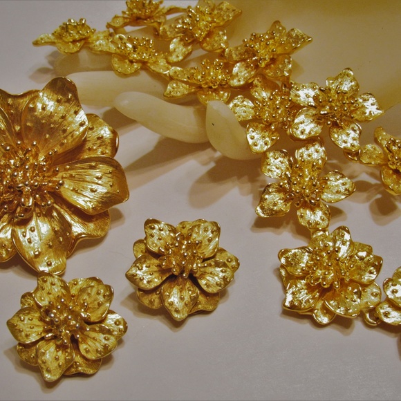 Vintage KJL Anemone Necklace Earring Ring Brooch - Picture 7 of 7